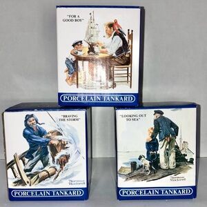 Norman Rockwell’s 1985 3 Porcelain Tankards Long John Silvers Collectibles VTG
